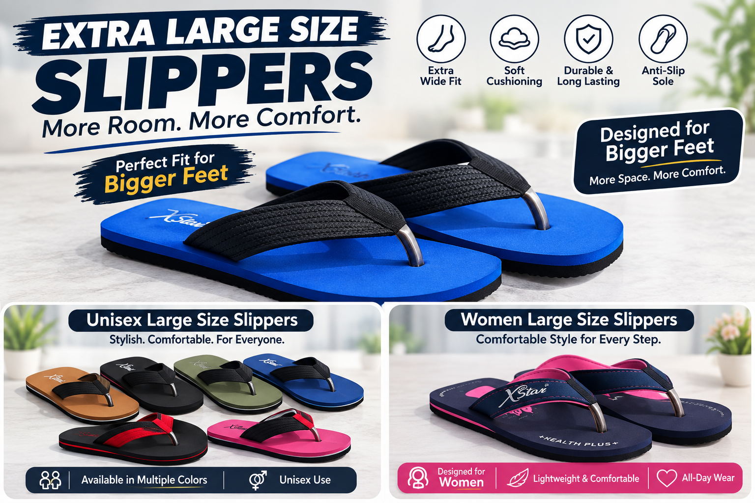 Extra Large Slippers for Men & Women